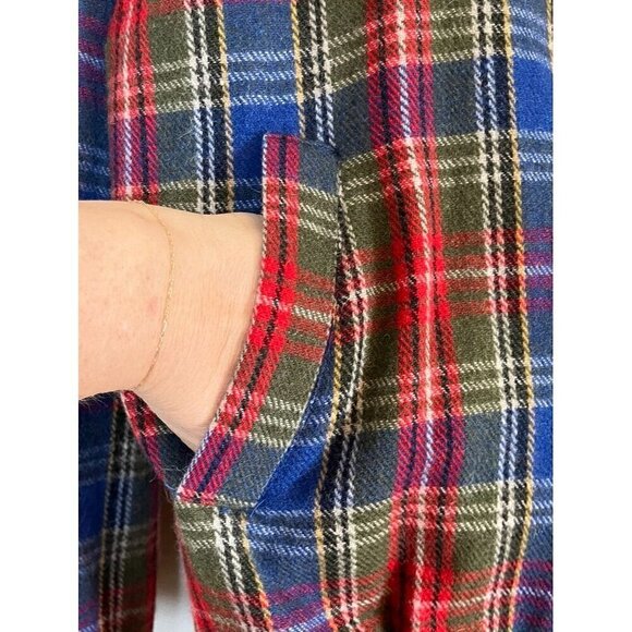 Vintage Wool Plaid Jacket M Blue Checks Retro Academia Resort Classic Bomber 80s - Picture 4 of 15